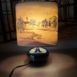 Ceramic lamp, Montclus art workshop, silk lampshade, hand painted