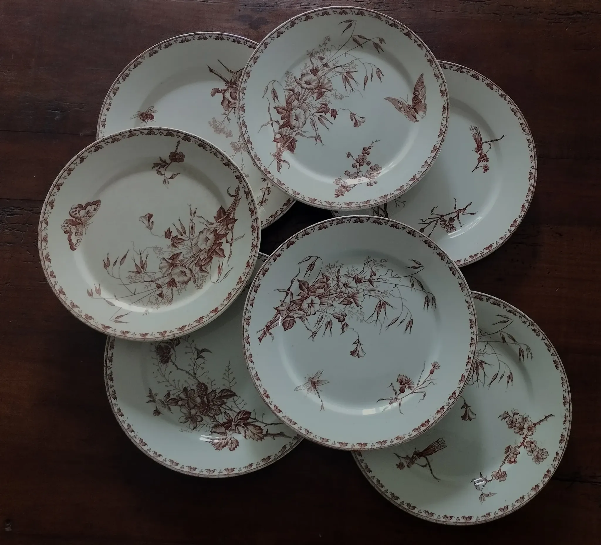 7 flat plates in earthenware from Sarreguemines U&C "Carmen"