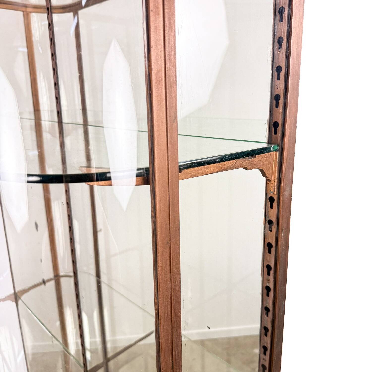 Large Antique Museum Display Cabinet with Curved Glass