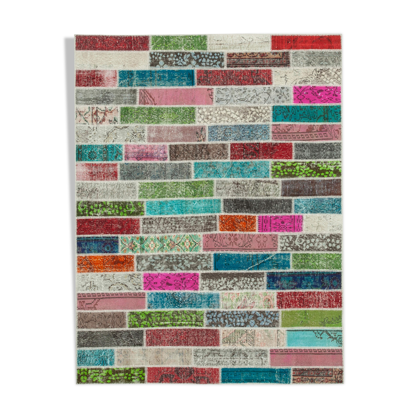 Handmade turkish overdyed 173 cm x 228 cm multicolor patchwork carpet