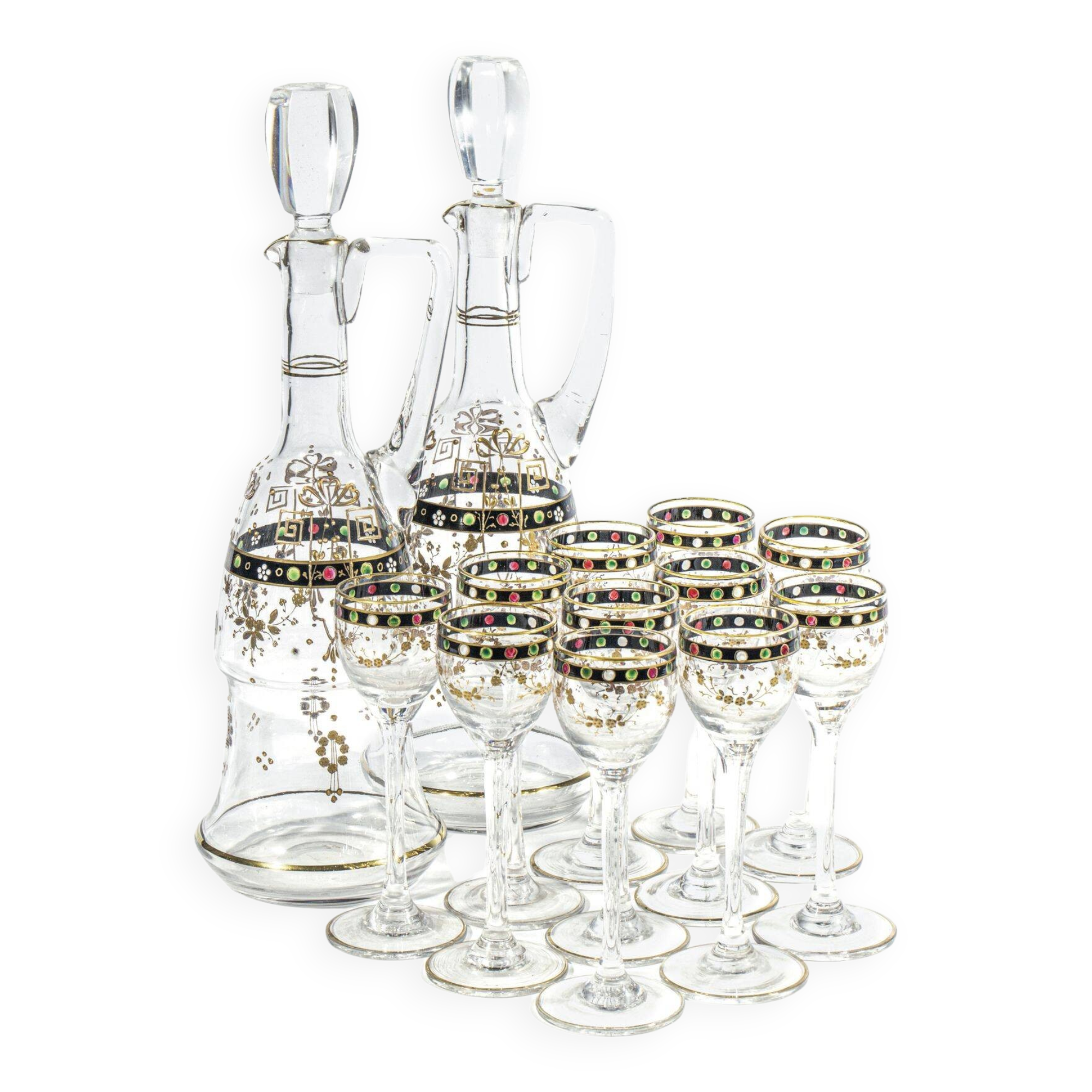 10-piece enameled crystal liqueur set