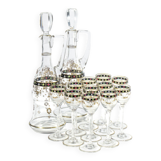 Service à liqueur en cristal émaillé 10 pièces