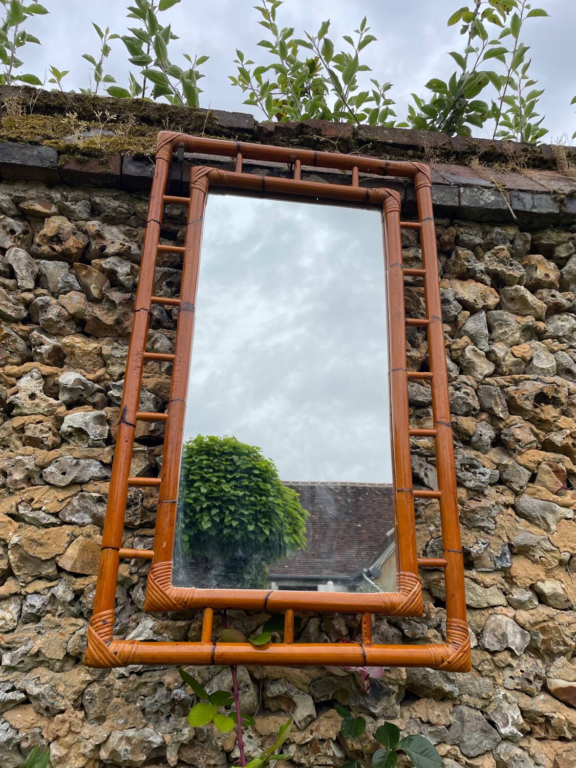 Vintage bamboo mirror 1970