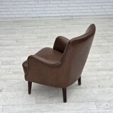 1960s, Danish armchair, furniture leather, ash wood legs.