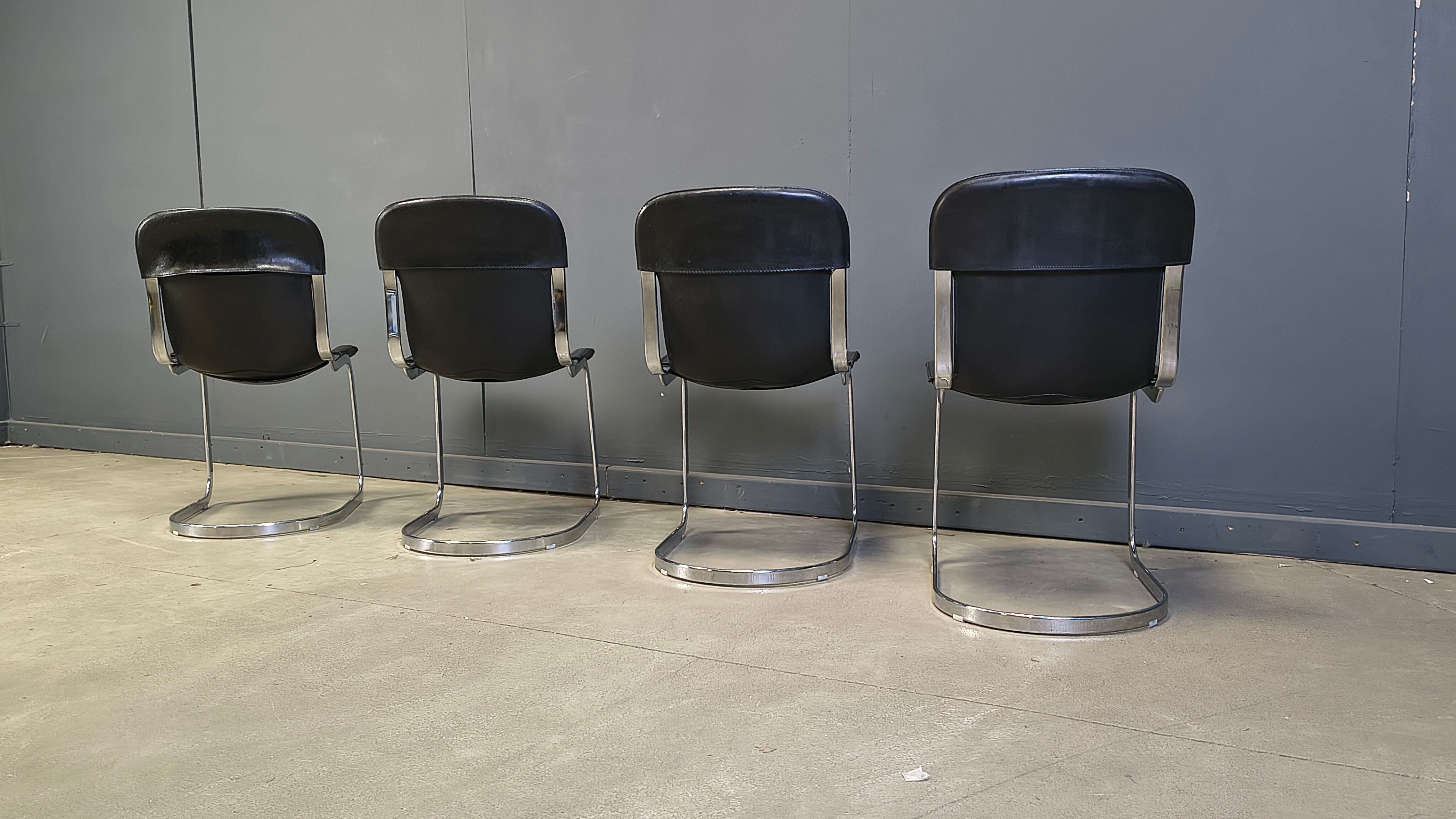 Vintage dining chairs by Willy Rizzo for Cidue set of 4, 1970s