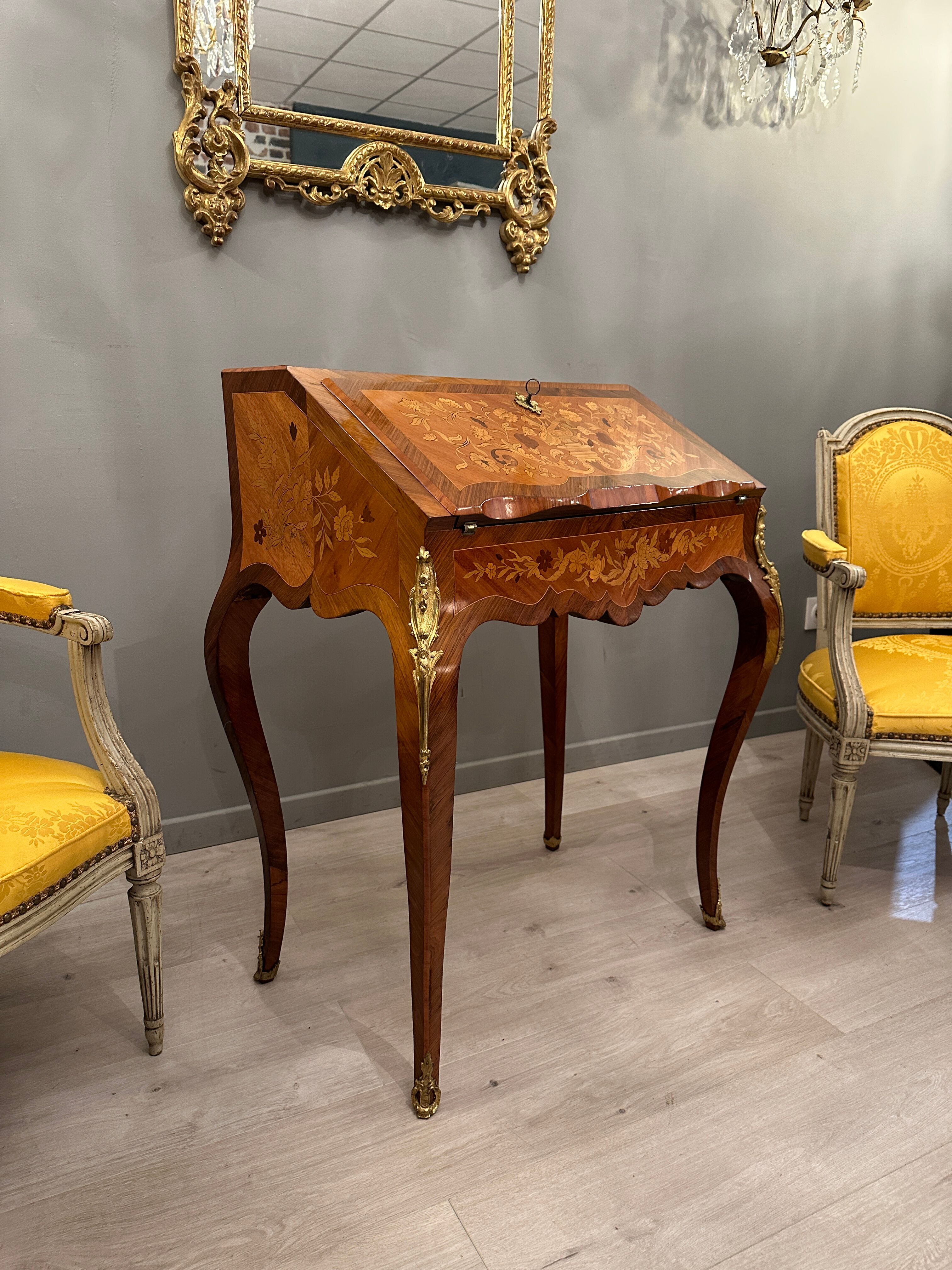 Writing desk in marquetry of the napoleon III period around 1870