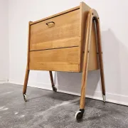 Rare 1970s Danish-Style Wooden Cabinet on Wheels | Vintage Nightstand,