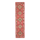 Tapis couloir vintage turc Oushak fait main en laine et coton rose 86x362