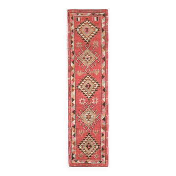 Vintage Turkish Oushak Handmade Wool Cotton Pink Runner Rug 86x362