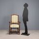 Antique Baroque-style walnut armchair, upholstered, 19th century.
