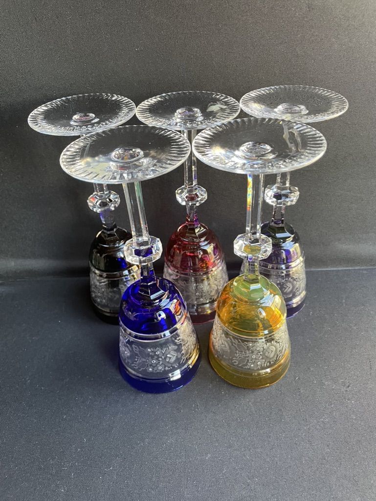 Josephinenhütte - red wine glasses (5) - Art Nouveau - Cut and engraved Crystal Roemer