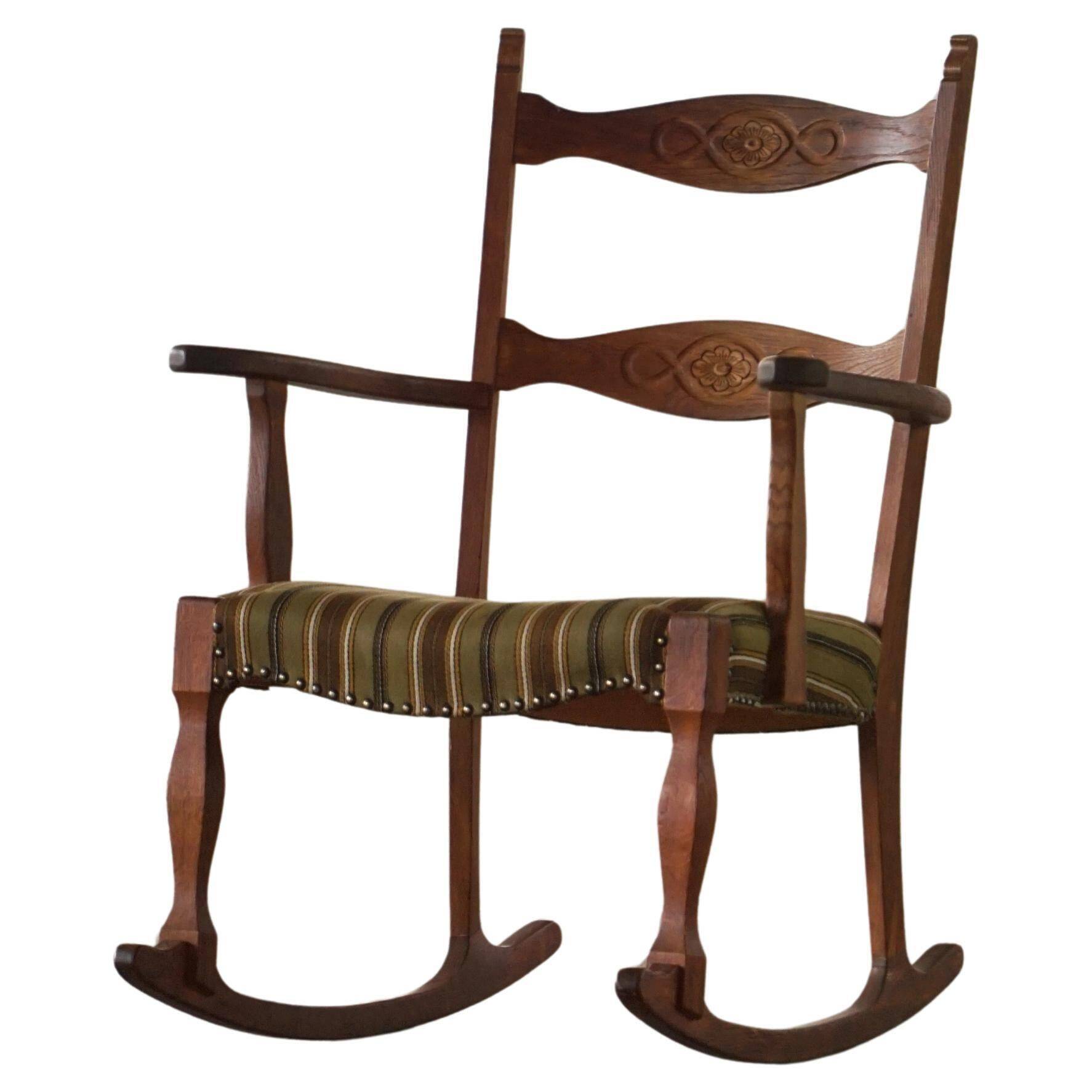 Chaise à bascule en Oak, modernité danoise du milieu du siècle, Henning Kjærnulf, 1960s