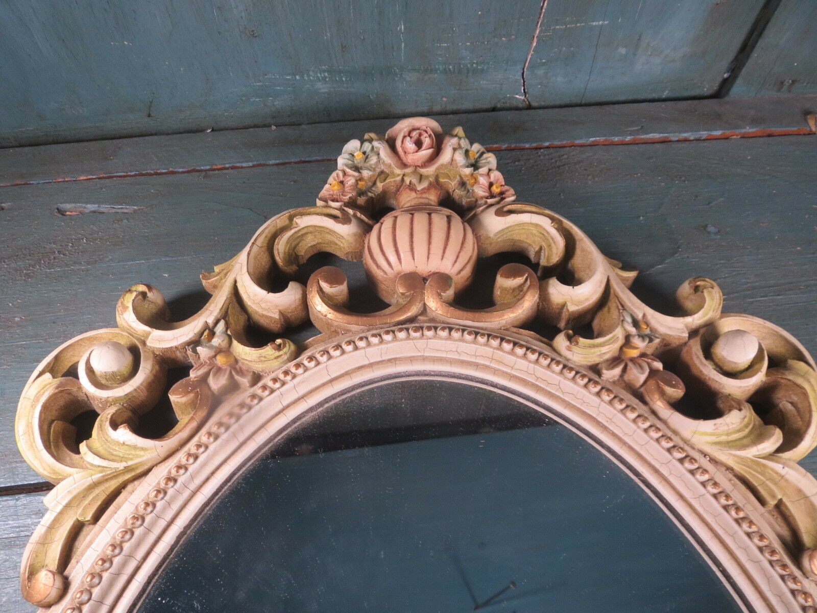 Mirror ice resin glass patina flower louis 15 cracked vintage 71x35cm