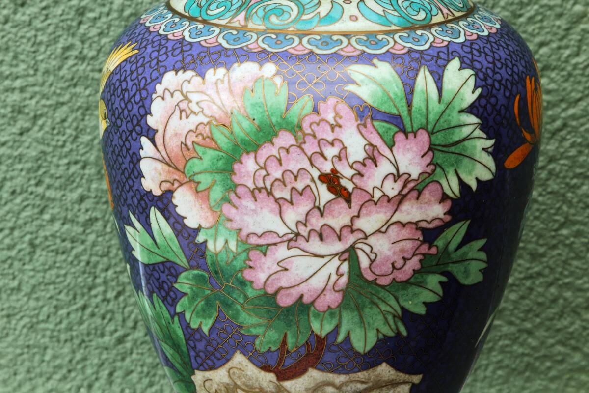 Vase in cloisonné enamel, China, peonies, birds