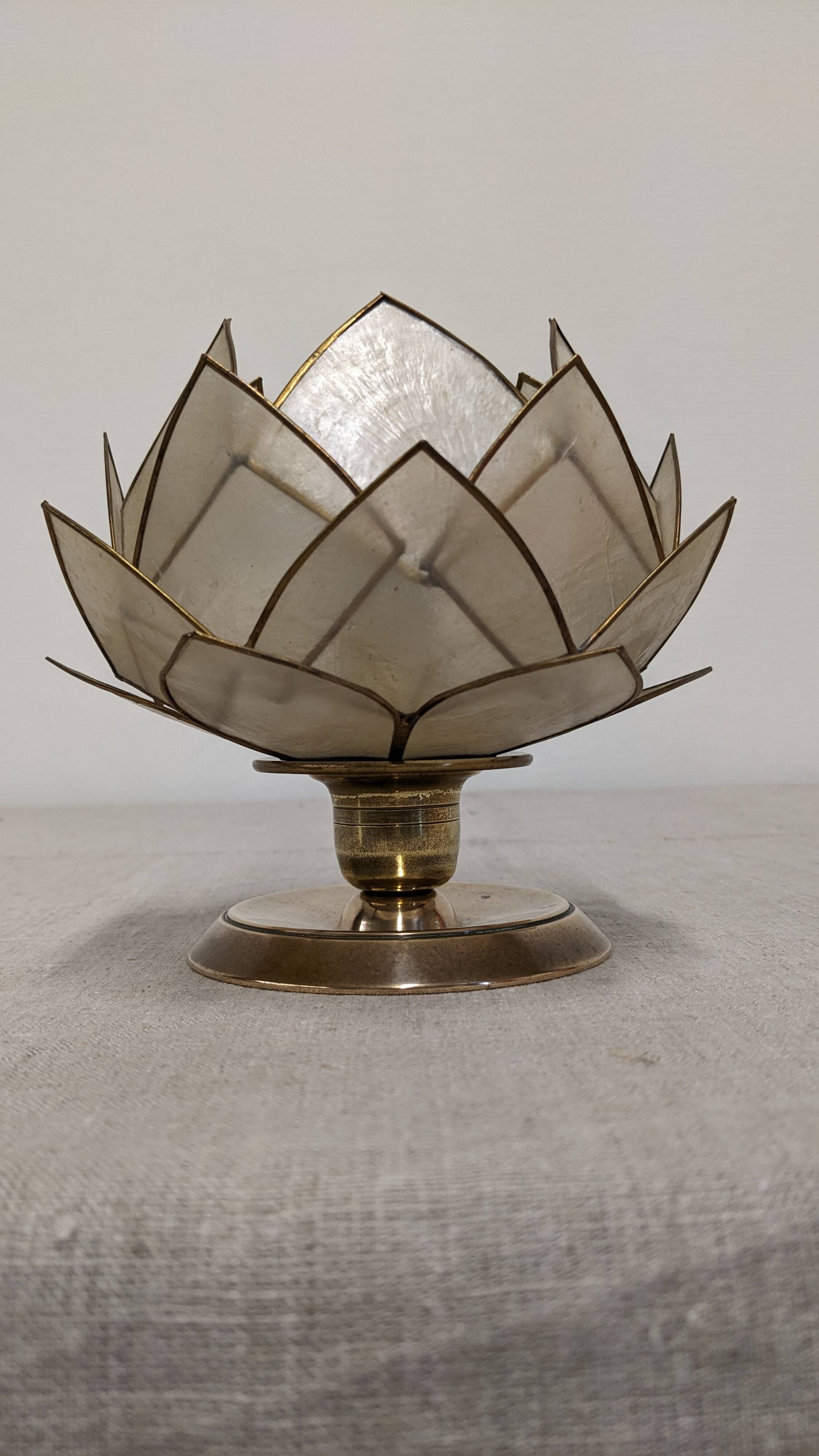 Pair of mother-of-pearl lotus flower bedside or mood lamps