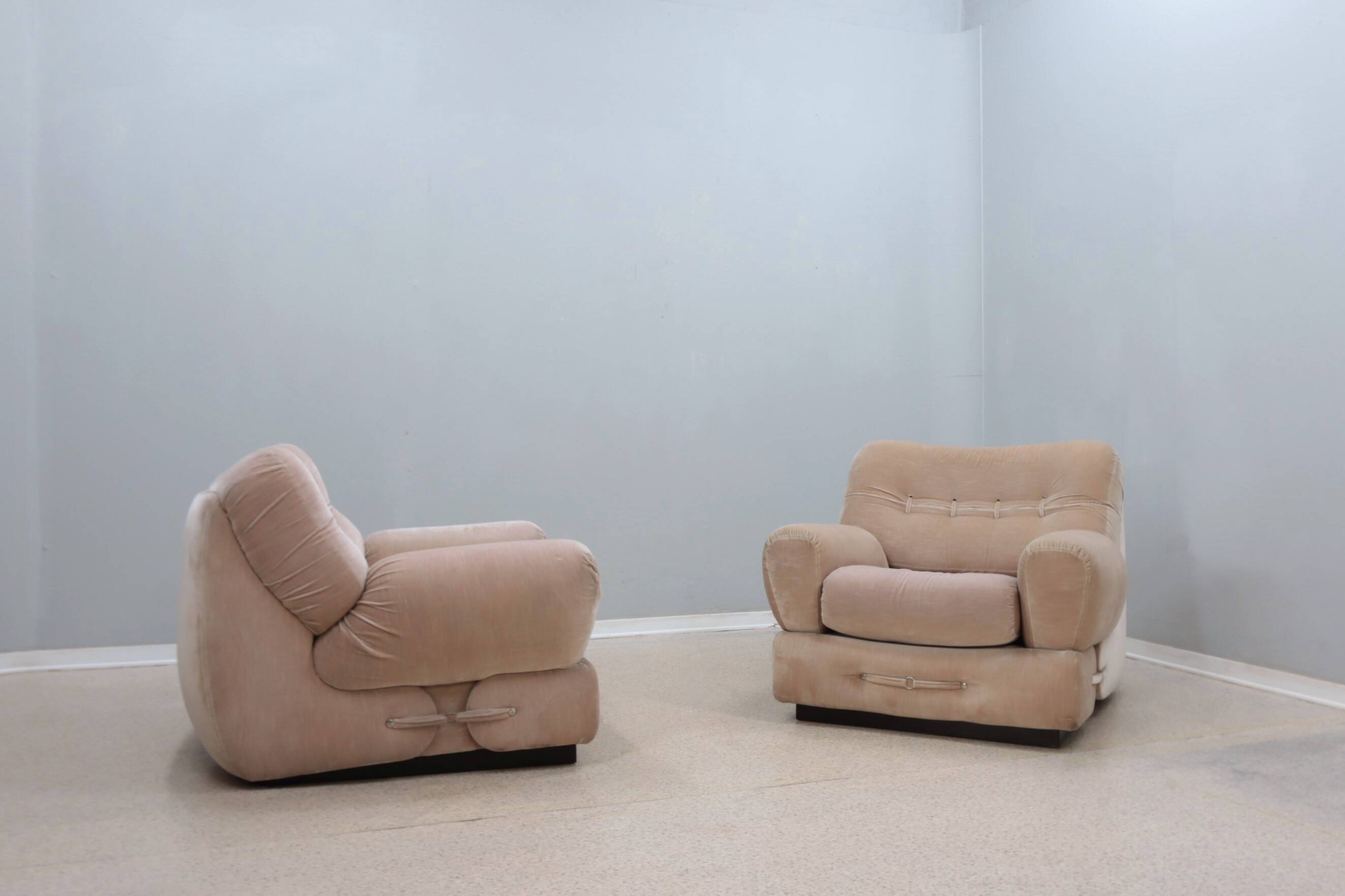 Vintage pair of velvet armchairs MARIANI 1970s