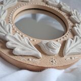 Miroir en grès roux et blanc, feuilles de chêne