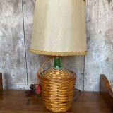 Old wicker dame jeanne lamp + beige lampshade 70's vintage