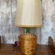 Old wicker dame jeanne lamp + beige lampshade 70's vintage