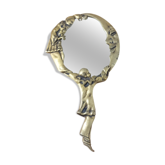 Hand-facing mirror in bronze Pierrot to the moon