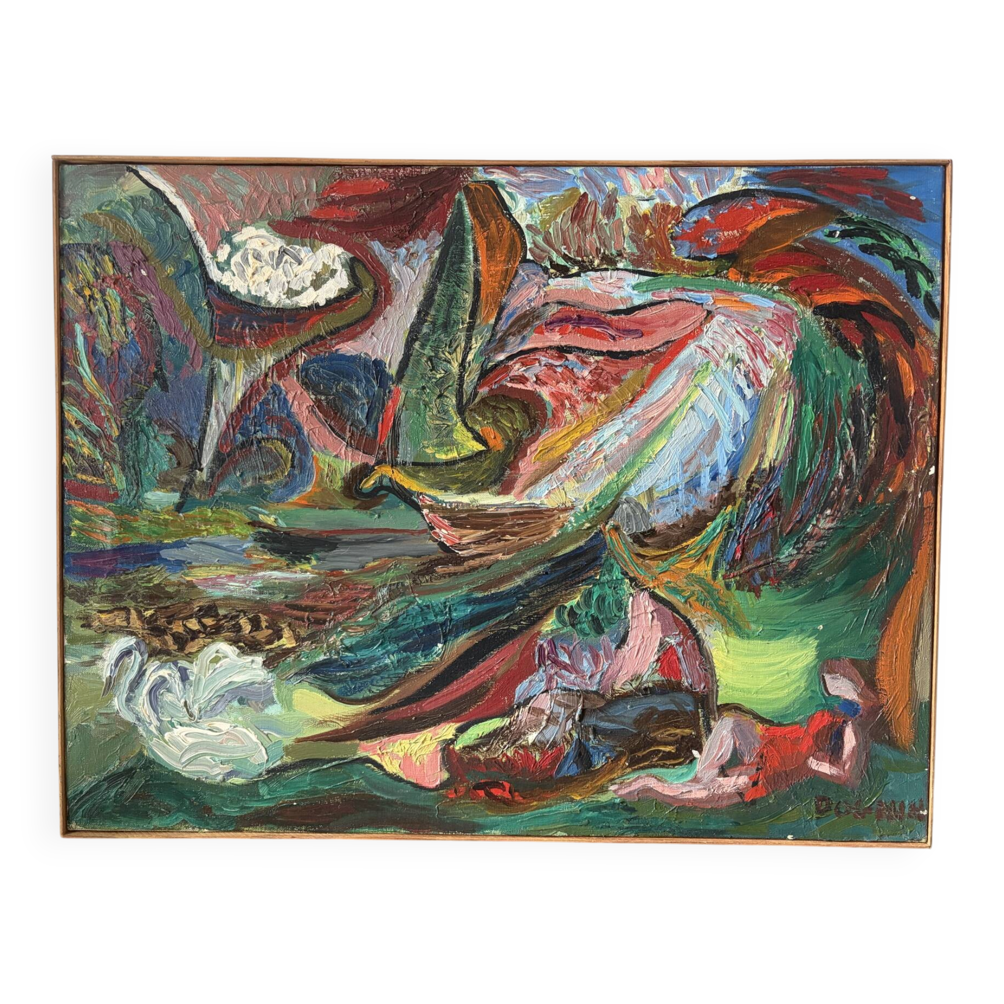 Abstract oil on canvas signed Dognin