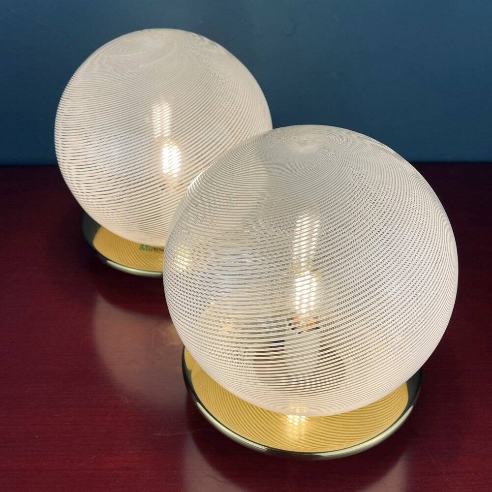 Swirl table lamps in Murano glass by F. Fabbian, Italy, 1970s, set of 2