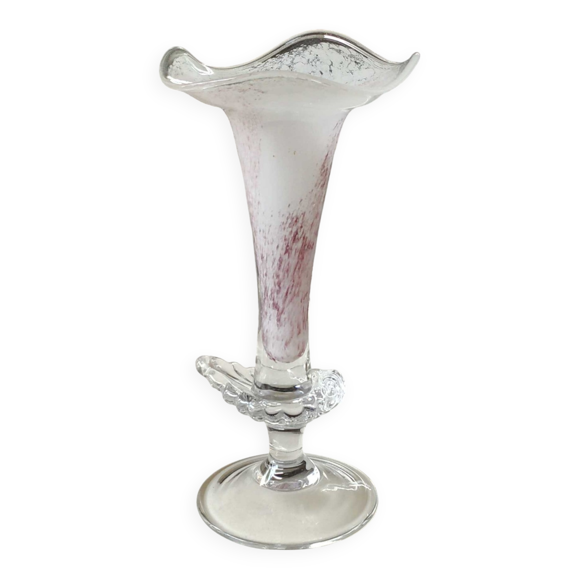 Peter Kaspar Soliflore Vase/Floral design, collared neck. Blown art glass, speckled purple. Shell inclusion. Dim 26.5 x 13 cm