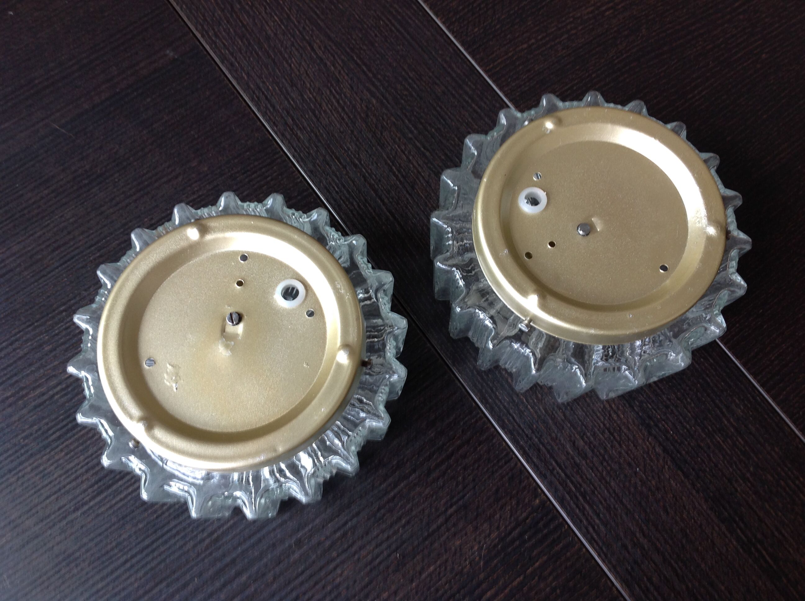 Paire de plafonniers ronds en verre structuré / vintage  années 60-70