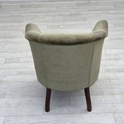 1960s, Danish armchair, green furniture velour, beech wood legs.