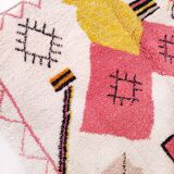 Moroccan Berber carpet beni ouarain ecru with colorful patterns 290x206cm