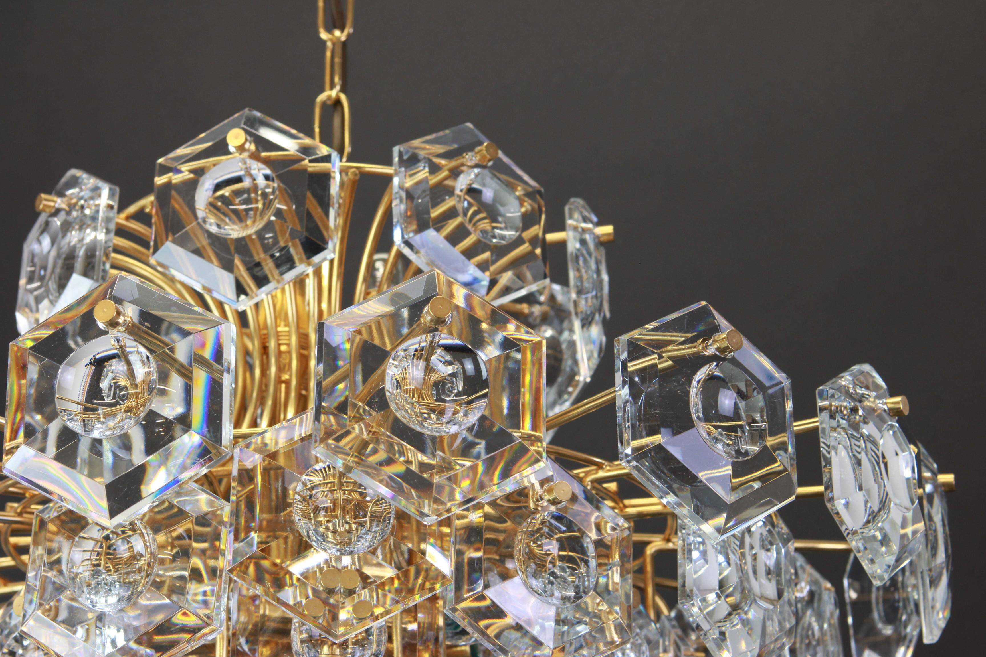 Large gilded brass and crystal chandelier by Kinkeldey, Germany, 1960s.