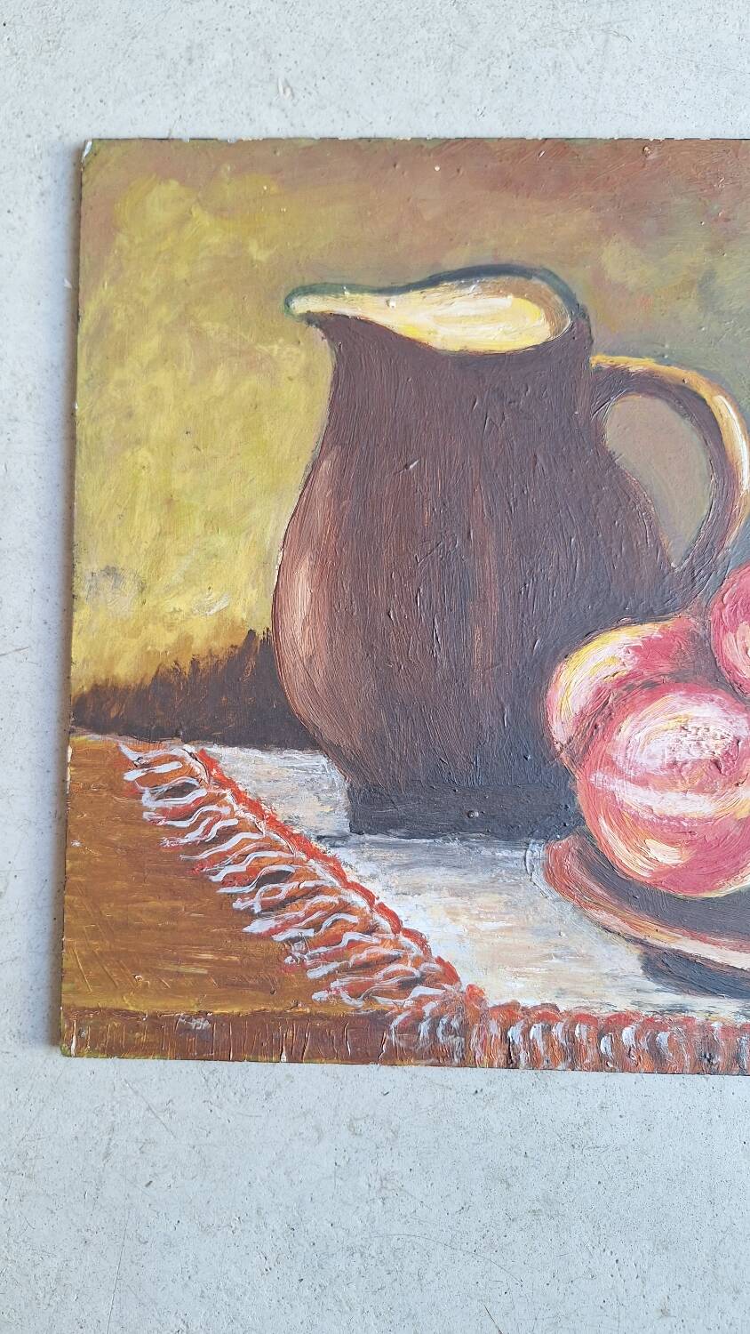 Still life with fruit, oil on hardboard