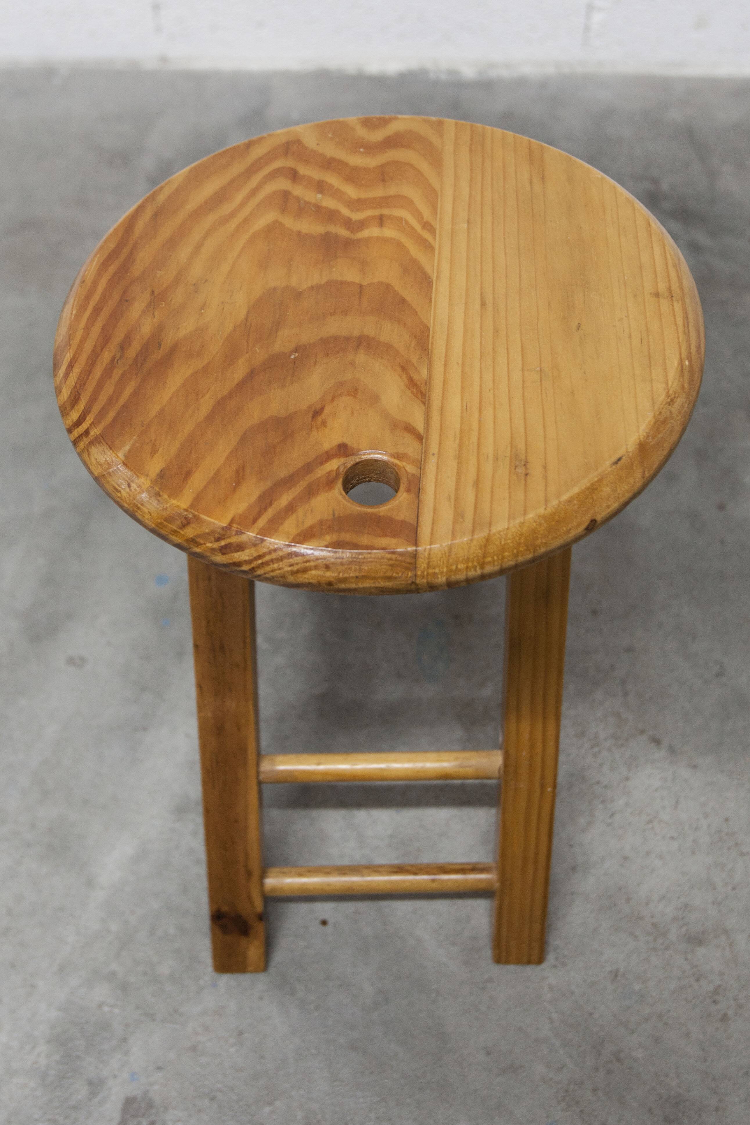 Folding stool by Roger Tallon in pine, 1960