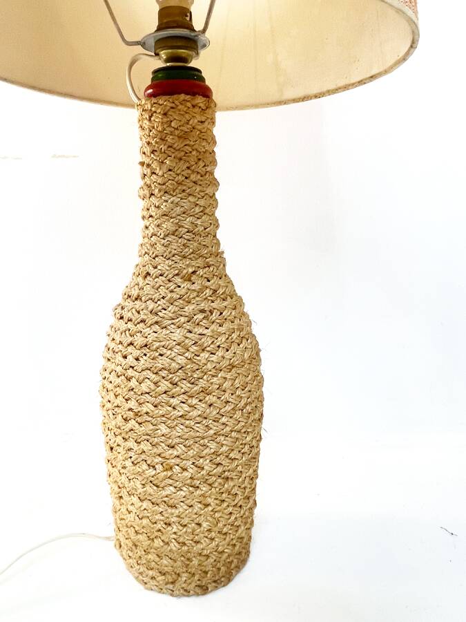 Woven rope lamp with textured shade, 1960s-70s.