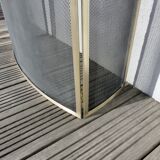 Brass fireplace screen, minimalist, curved, French work, 1970
