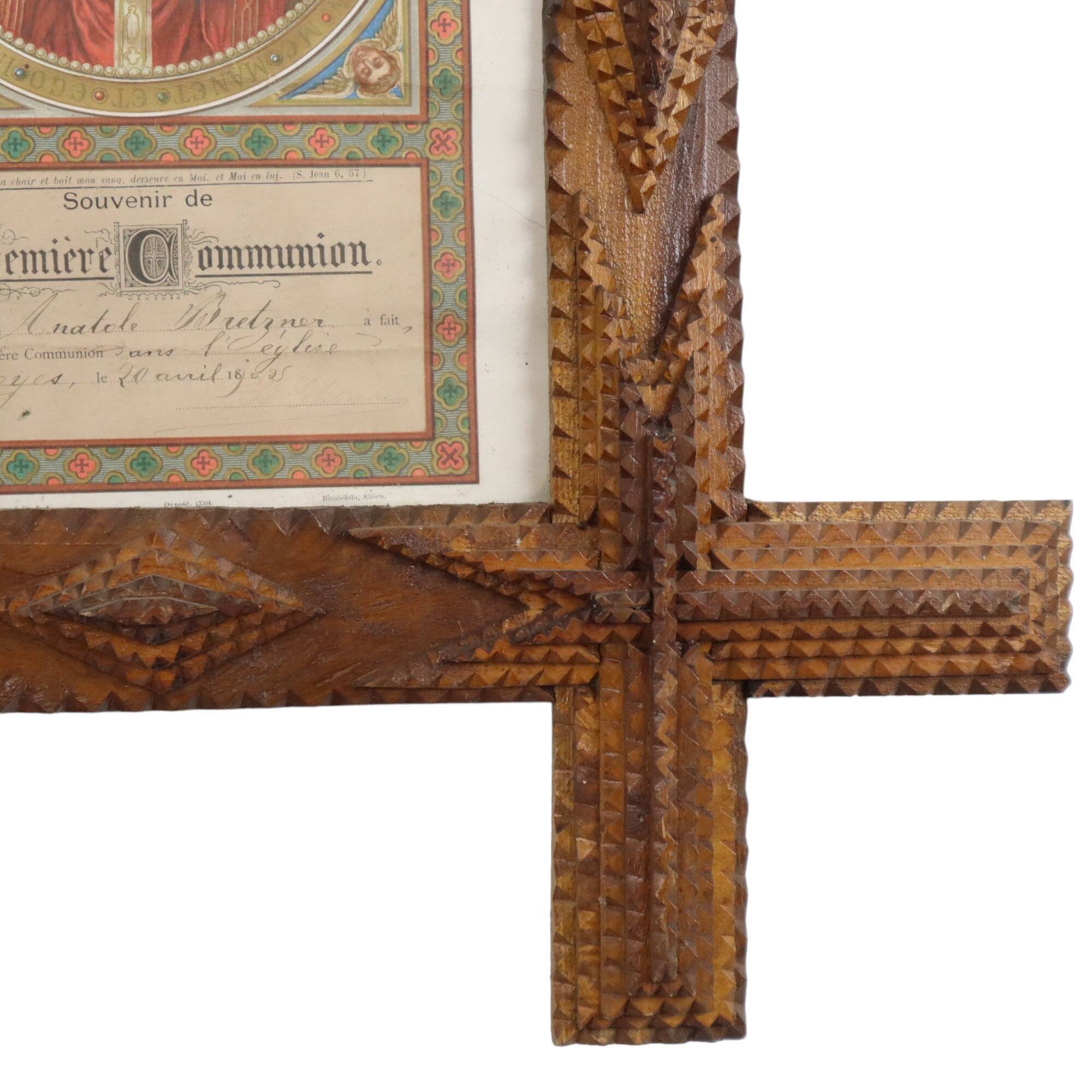 Tramp Art Frame Frame Wood Metal Studs Early 20th Century France 50cm
