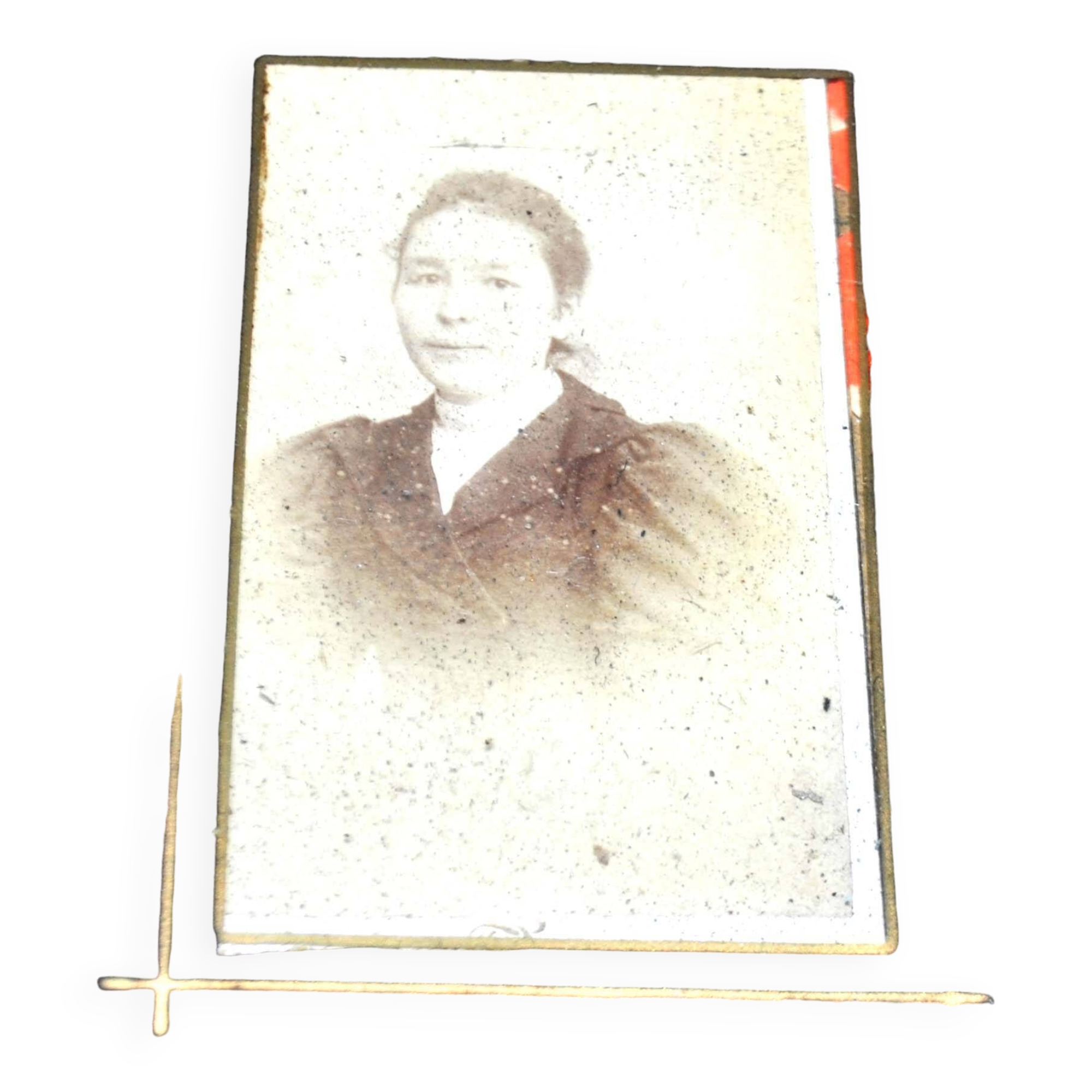 Old frame in black wood and painted glass fixed under glass 1900 - old sepia photograph