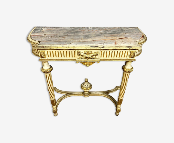 Console Louis XVI en bois laqué et doré vers 1850