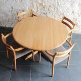 Danish table and 6 chairs set, by Niels Moller, 1960