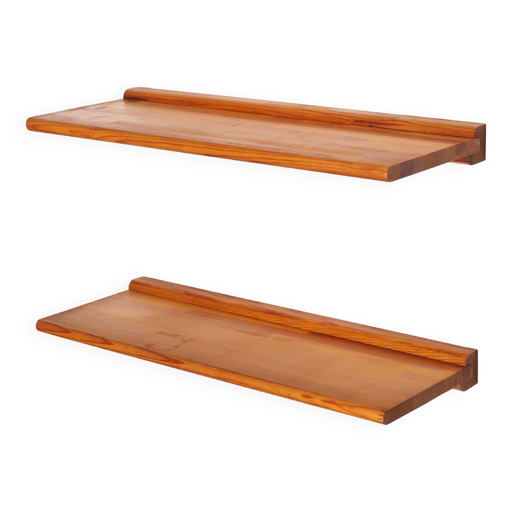 Two wall shelves in pine wood, 70s