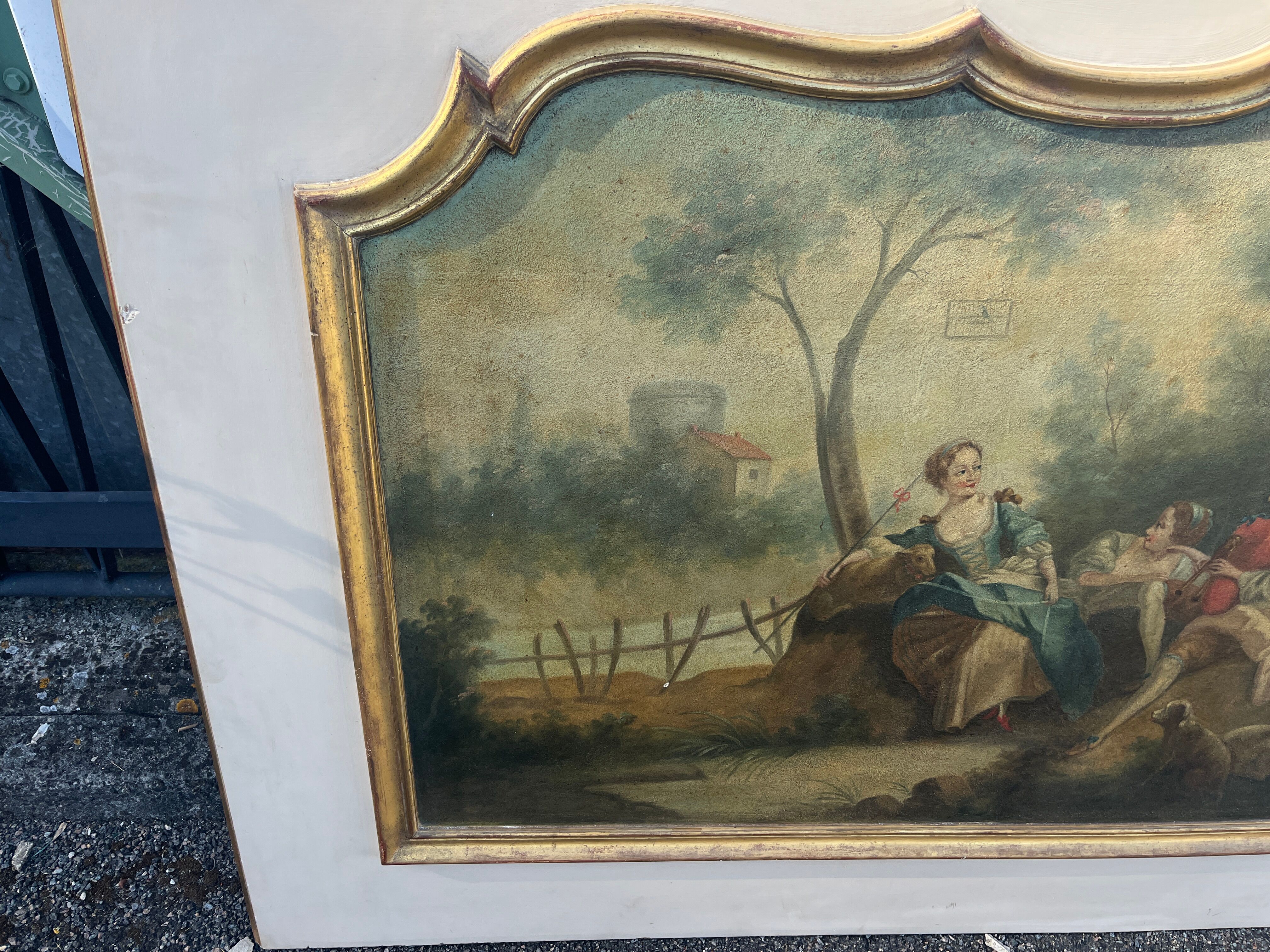 Antique Fireplace Trumeau in Louis XV Style - Gallant / Pastoral Scene at the