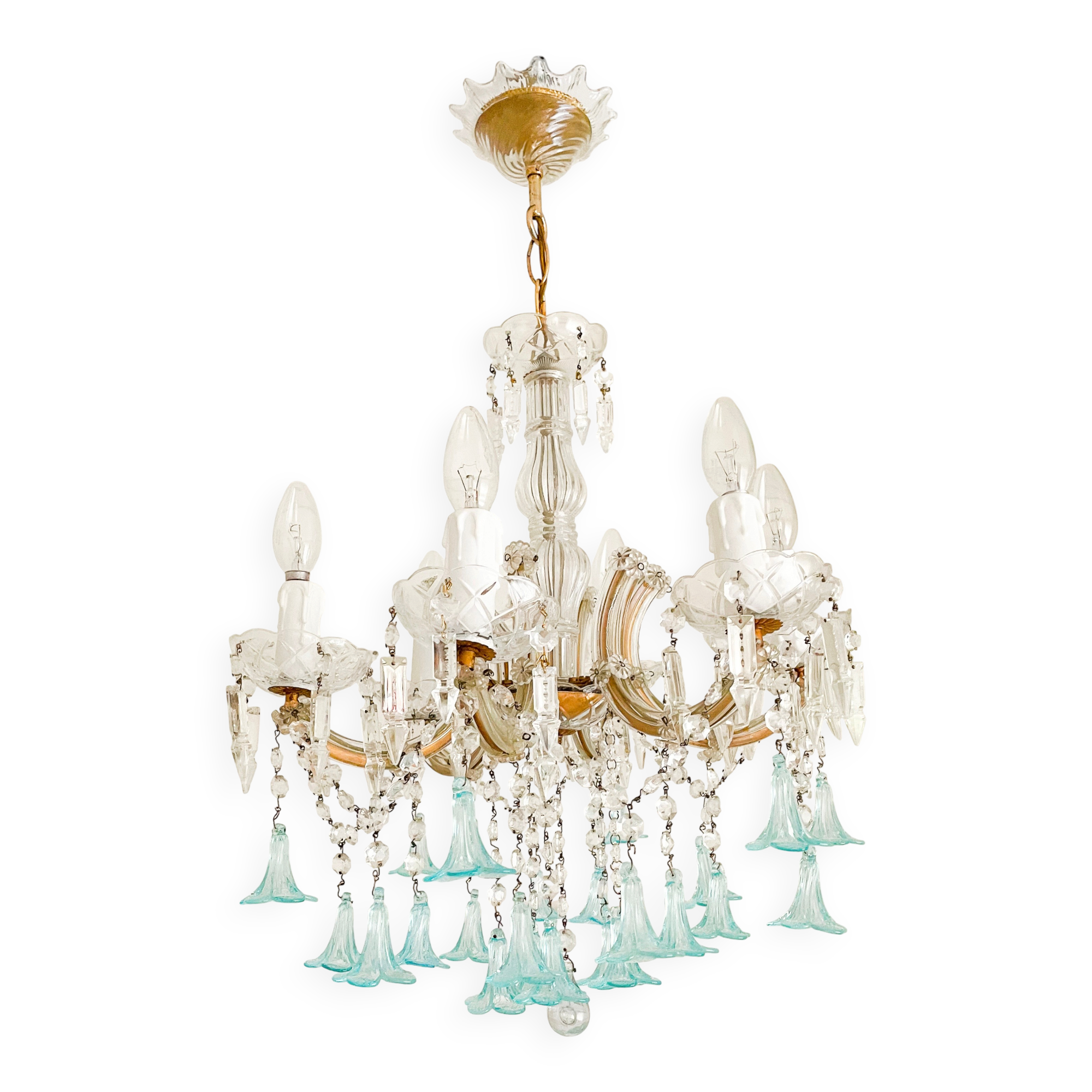 Marie-Thérèse chandelier in crystal and blue Murano glass
