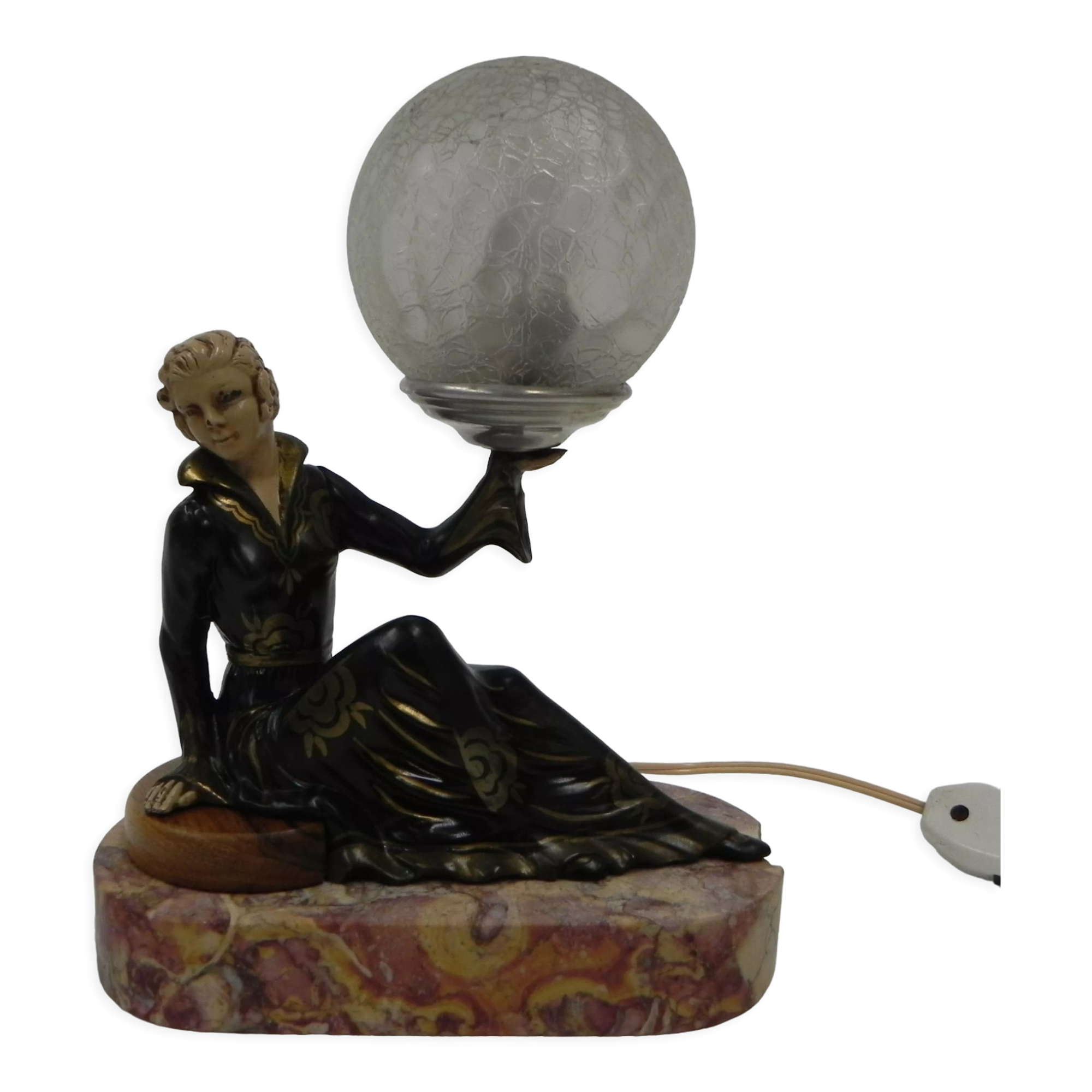 Art deco desk lamp sitting woman with globe