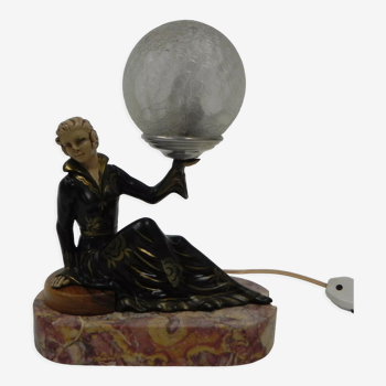 Art deco desk lamp sitting woman with globe