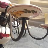 Wrought iron chandelier and painted earthenware, 6 branches