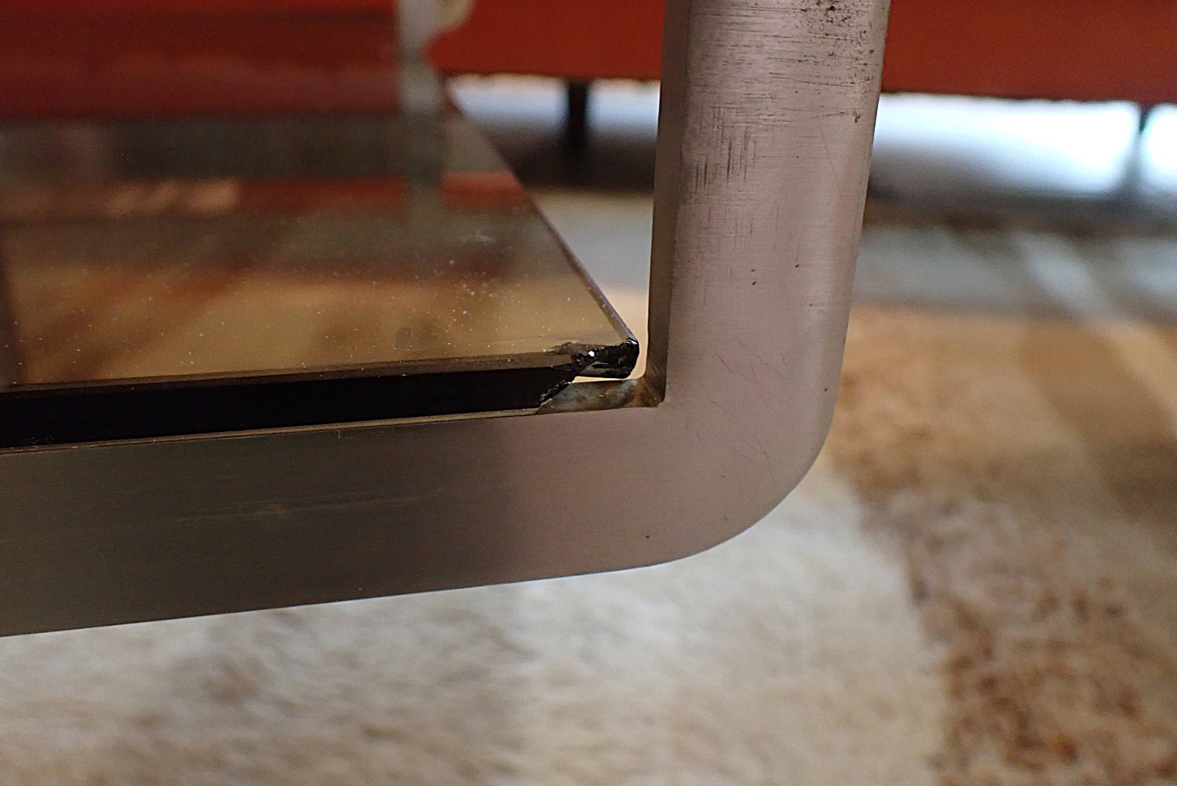 Brushed steel coffee table frame without glass - 1970s