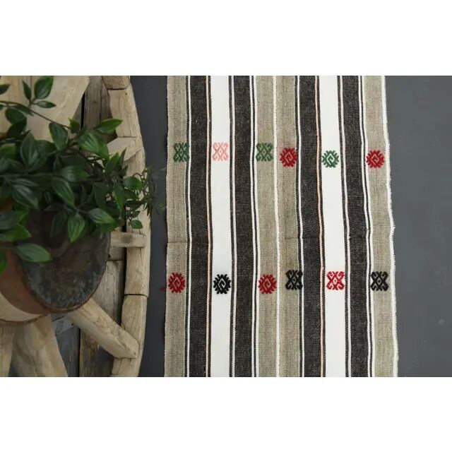 1970s Turkish Oushak Handmade Wool Cotton White Runner 70x241