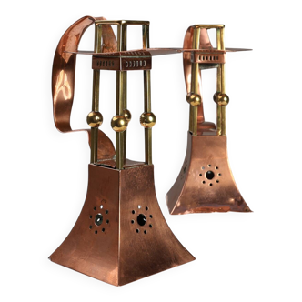 Pair of copper Table Candlesticks by Carl Deffner, Germany ca 1910