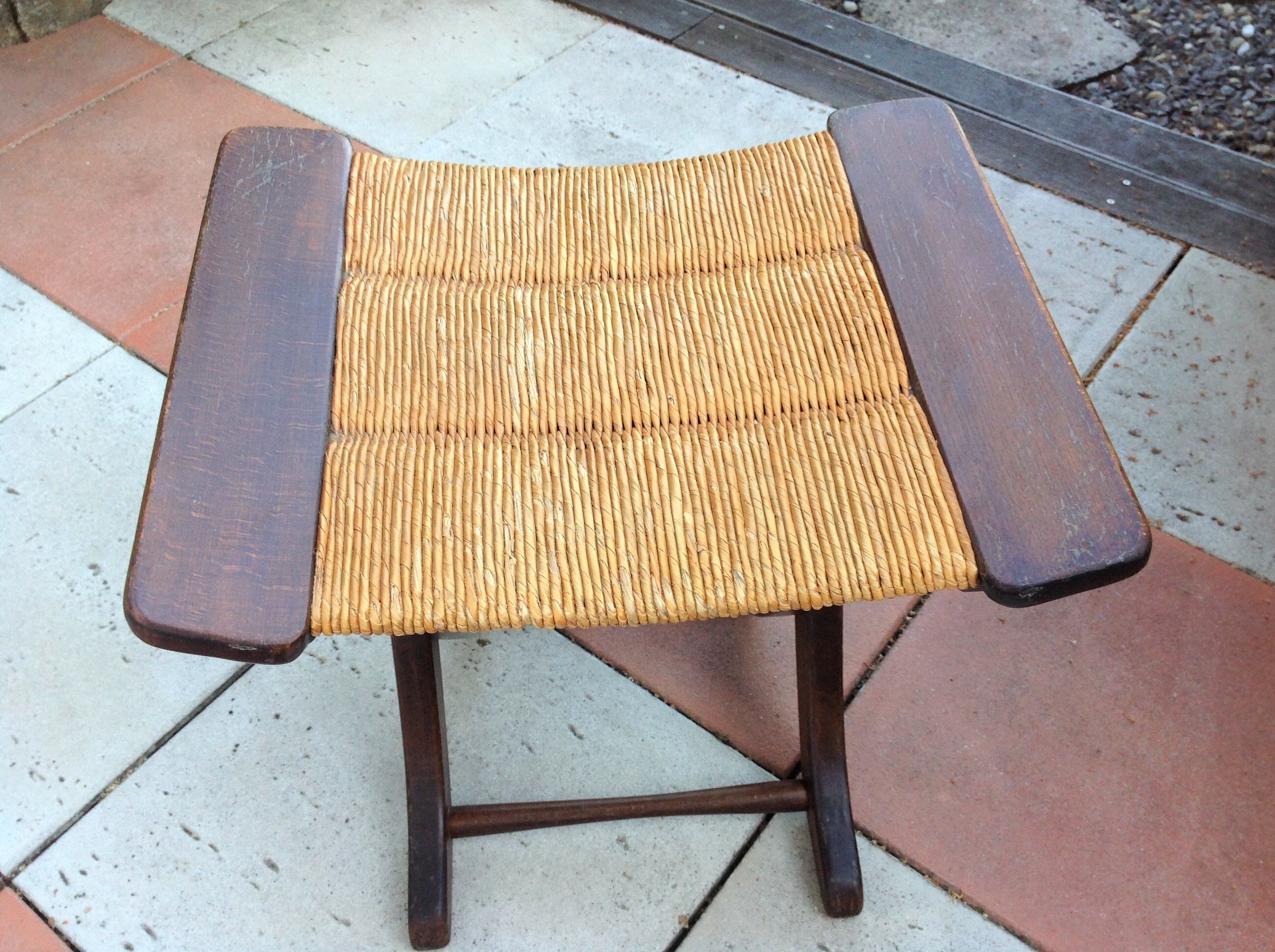 Tabouret  en bois paillé / vintage années 50-60