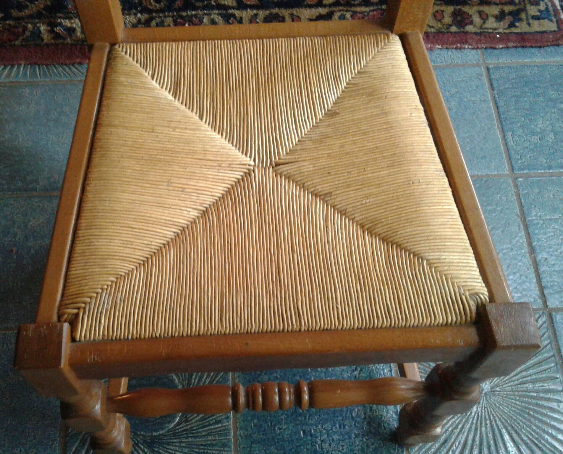 2 beech chairs and straw seat